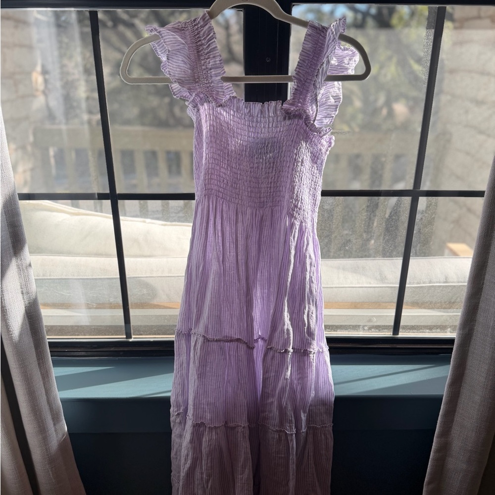 Hill House Lilac Striped Dress in linen